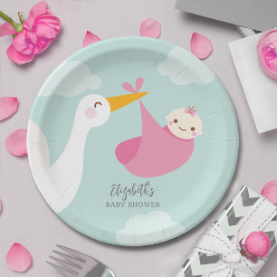 Stork Bundle Girl-Baby shower Papieren Bordje