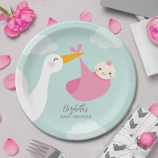 Stork Bundle Girl-Baby shower Papieren Bordje
