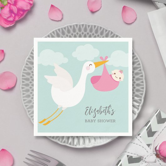 Stork Bundle Girl-Baby shower Servet