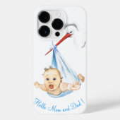 Stork Carning Baby iPhone Case Hallo papa en mama (Achterkant)