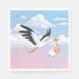 Stork Carrying a Baby Cloudy Sky Servet