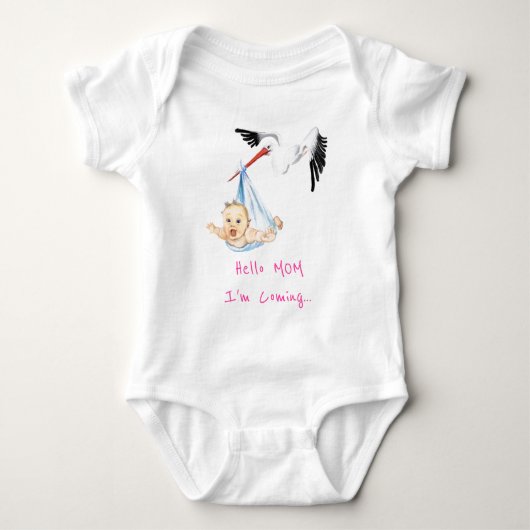 Stork Carrying Baby Bodysuit mama Ik kom eraan (Voorkant)
