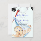Stork Carrying Baby Boy Shower Invitation - Fun Kaart (Voorkant)