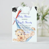 Stork Carrying Baby Boy Shower Invitation - Fun Kaart (Staand voorkant)