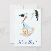 Stork Carrying Baby Boy Shower Invitation - Fun Kaart (Achterkant)