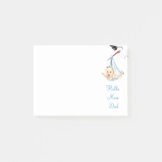 Stork Carrying Baby - Cartoon Sweet Funny Hallo Post-it® Notes (Voorkant)