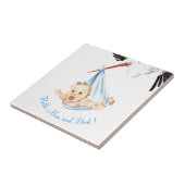 Stork Carrying Baby Funny Tegel met aangepaste tek Tegeltje (Zijkant)