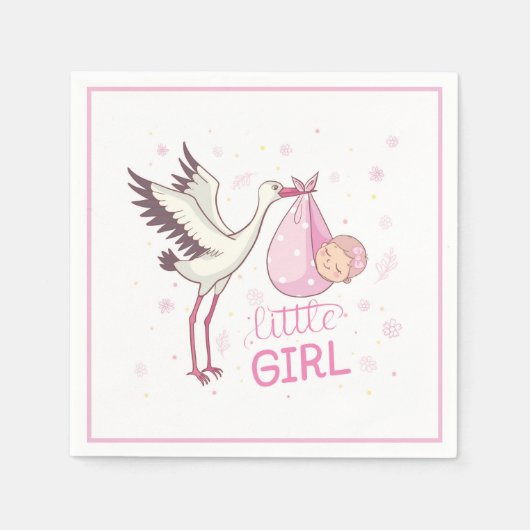 Stork Carrying Baby Girl Servet (Voorkant)