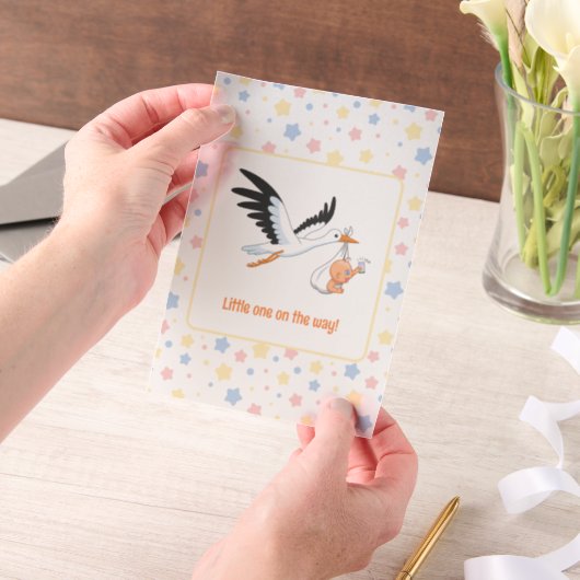 Stork Carrying Baby Selfie Baby shower Insert Vellum Uitnodigingen (Draagbaar)