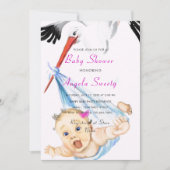 Stork Carrying Baby shower Invitation voorbeeld (Voorkant)