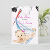 Stork Carrying Baby shower Invitation voorbeeld (Staand voorkant)