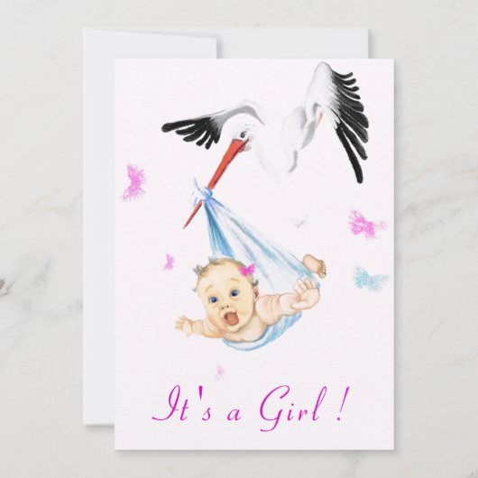 Stork Carrying Baby shower Invitation voorbeeld (Achterkant)