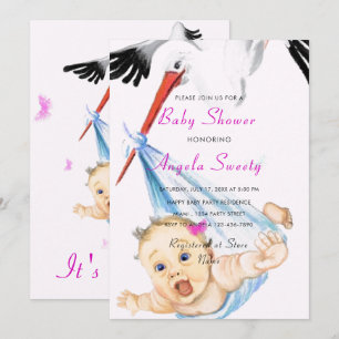 Stork Carrying Baby shower Invitation voorbeeld