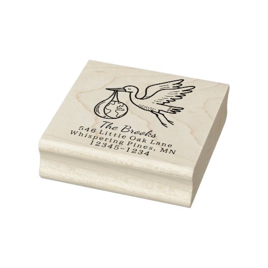 Stork Carrying Earth Return Address Rubberstempel (Stempel)