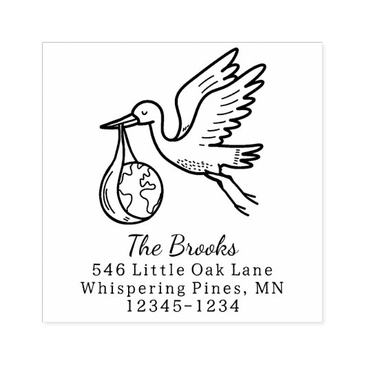 Stork Carrying Earth Return Address Rubberstempel (Afrduk)