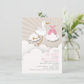 Stork + Clouds Baby shower - Roze Kaart (Staand voorkant)