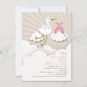 Stork + Clouds Baby shower - Roze Kaart (Voorkant)