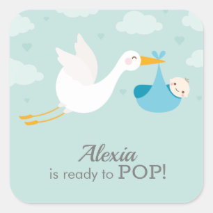Stork Clouds Blue Boy Bundle Baby shower Vierkante Sticker