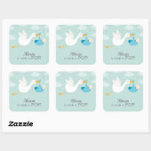 Stork Clouds Blue Boy Bundle Baby shower Vierkante Sticker (Vel)