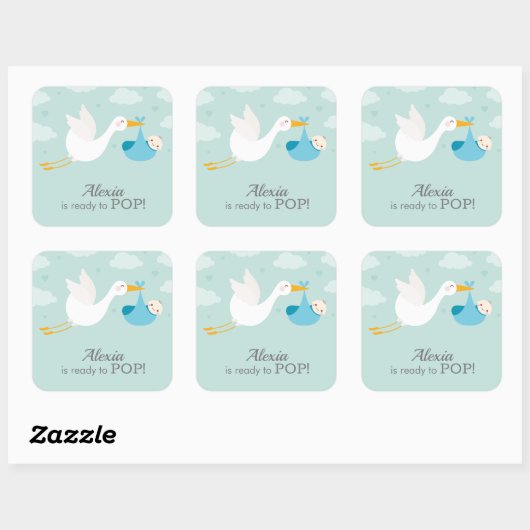 Stork Clouds Blue Boy Bundle Baby shower Vierkante Sticker (Vel)