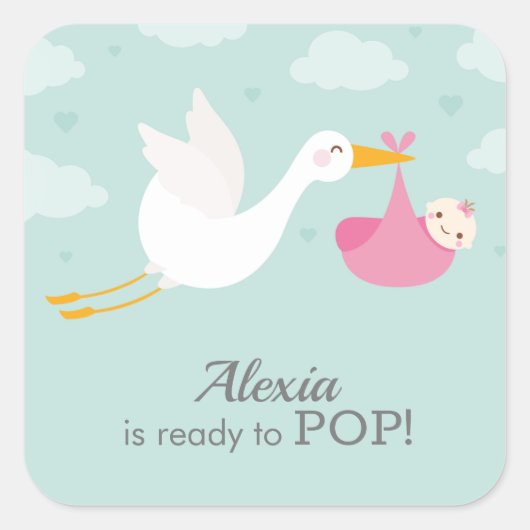 Stork Clouds Girl Bundle Baby shower Vierkante Sticker (Voorkant)
