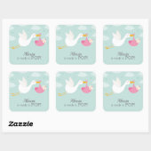Stork Clouds Girl Bundle Baby shower Vierkante Sticker (Vel)