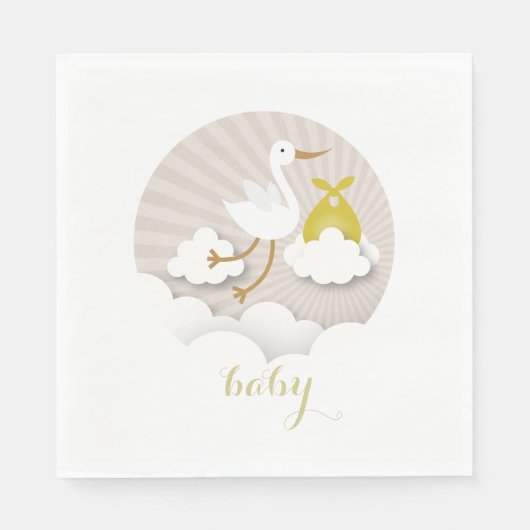 Stork + Clouds Neutraal Baby shower servetten (Voorkant)