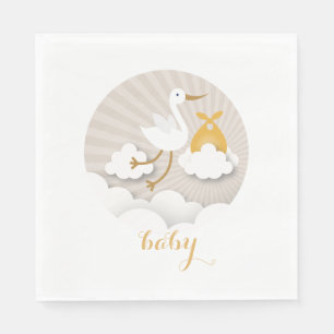 Stork + Clouds Neutraal Oranje Baby showers servet