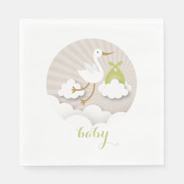 Stork + Clouds Neutral Green Baby shower servetten