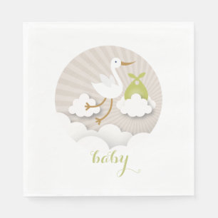 Stork + Clouds Neutral Green Baby shower servetten