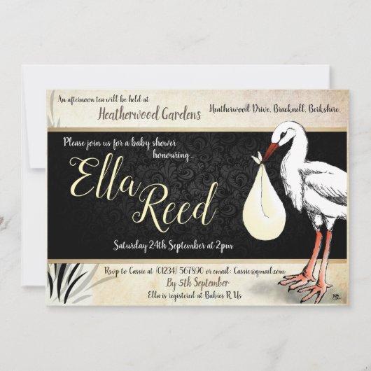 Stork Cream Baby Douche Uitnodigingen (Voorkant)