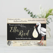 Stork Cream Baby Douche Uitnodigingen (Staand voorkant)