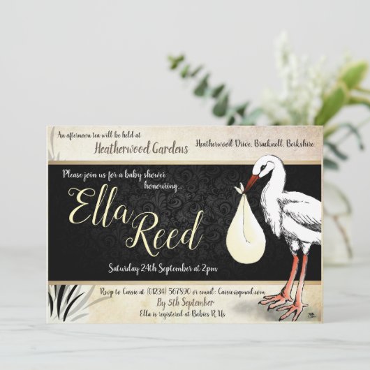 Stork Cream Baby Douche Uitnodigingen (Staand voorkant)