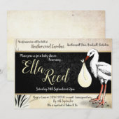 Stork Cream Baby Douche Uitnodigingen (Voorkant / Achterkant)