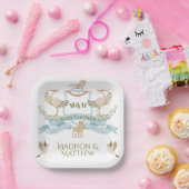 Stork Crest Waterverf Baby Jongensdouche Papieren Bordje (Feest)
