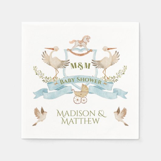Stork Crest Waterverf Baby Jongensdouche Servet (Voorkant)