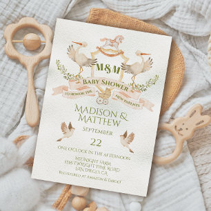 Stork Crest Waterverf Baby shower Kaart