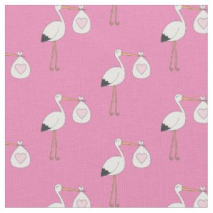 Stork Cute Baby Nursery Pink Girl Stof