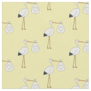 Stork Cute Baby Nursery Yellow Gender Neutraal Stof