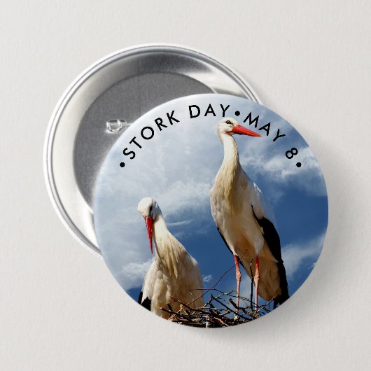 Stork Day, witte ooievaar Ronde Button 7,6 Cm (Voorkant /achterkant)