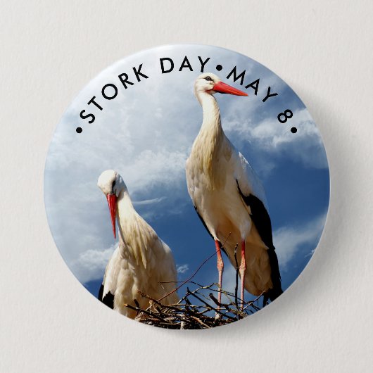 Stork Day, witte ooievaar Ronde Button 7,6 Cm (Voorkant)