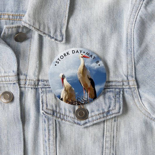 Stork Day, witte ooievaar Ronde Button 7,6 Cm (In situ)