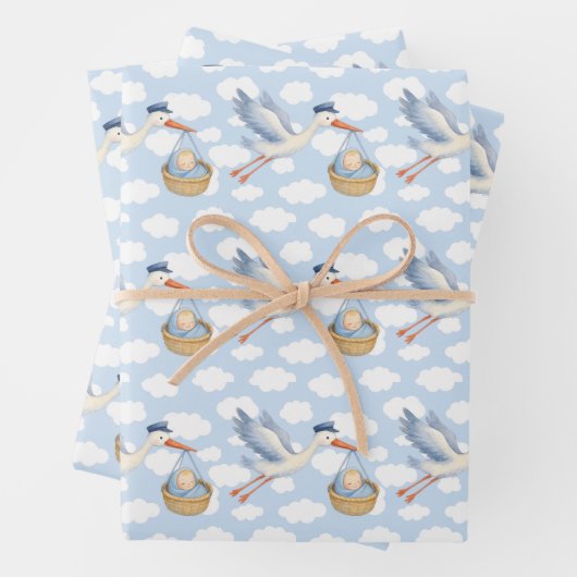 Stork Delivery Baby Boy Wrapping Paper – Schattige (In situ)