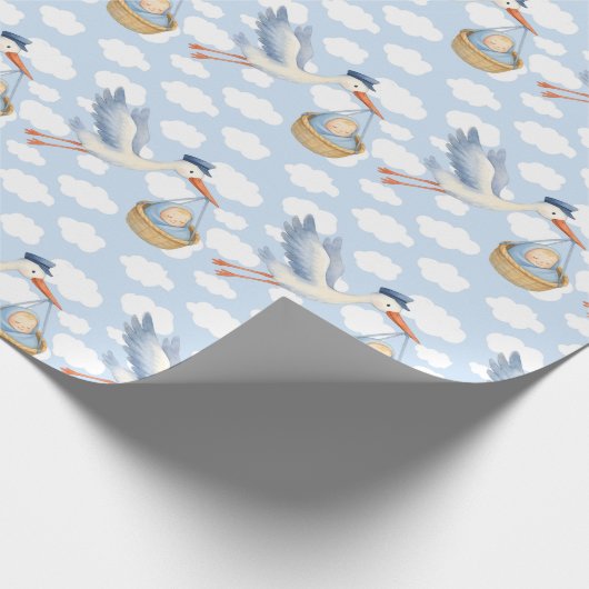 Stork Delivery Baby Boy Wrapping Paper – Schattige Cadeaupapier (Hoek)