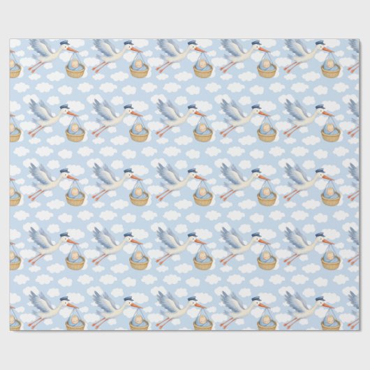 Stork Delivery Baby Boy Wrapping Paper – Schattige Cadeaupapier (Vlak)