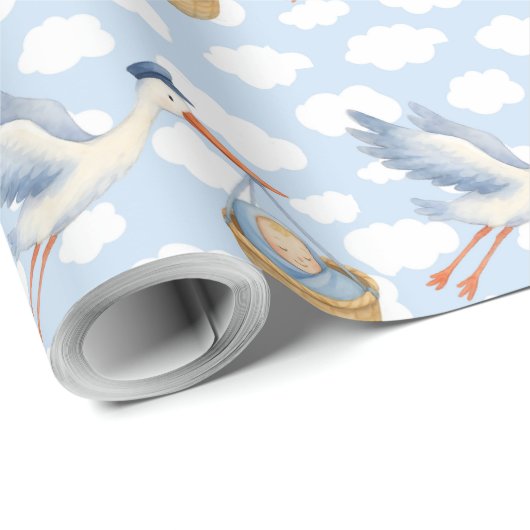Stork Delivery Baby Boy Wrapping Paper – Schattige Cadeaupapier (Rol Hoek)