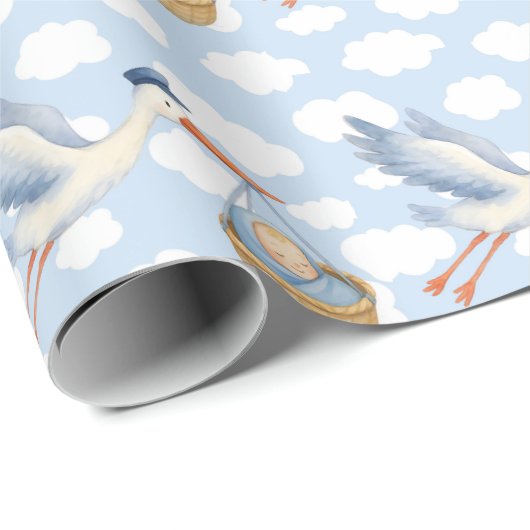 Stork Delivery Baby Boy Wrapping Paper – Schattige Cadeaupapier (Rol Hoek)