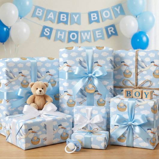 Stork Delivery Baby Boy Wrapping Paper – Schattige Cadeaupapier