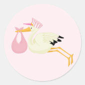 Stork Delivery Baby Girl Pink Ronde Sticker (Voorkant)