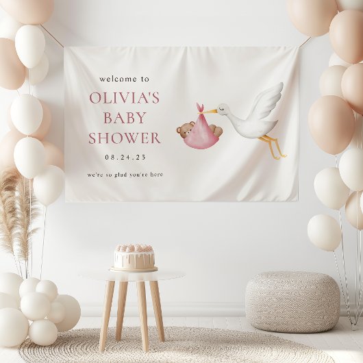 Stork Delivery Pink Girl Baby shower Welkom Spandoek